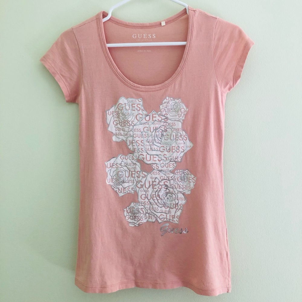 Guess ✨️ Pink Cotton Women’s T-shirt Size XS